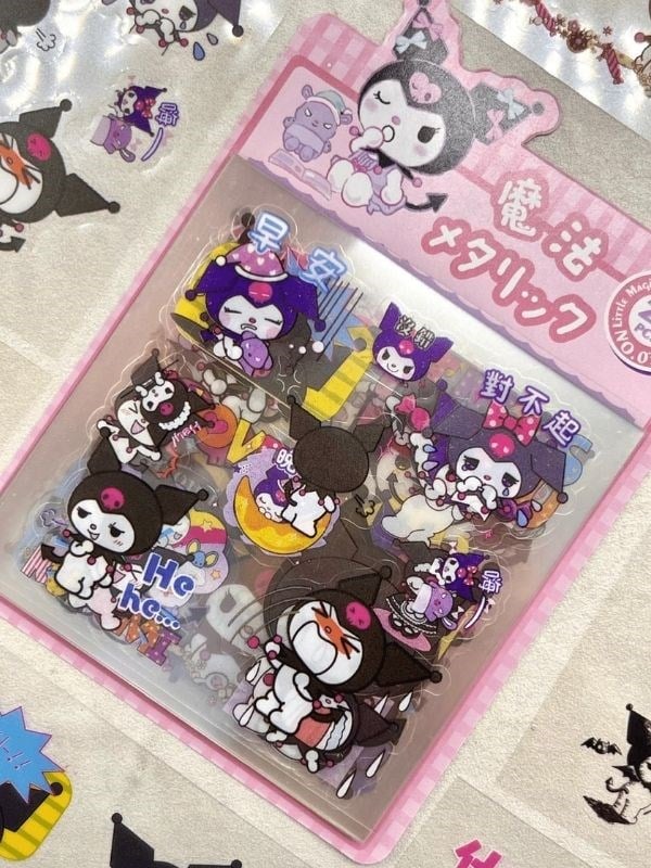 Sanrio Karakter Kuromi  25 Yaprak 160 Adet Pet Sticker Set Pembe Paket/Su Geçirmez/Etiket/Çıkartma/Bullet Journal