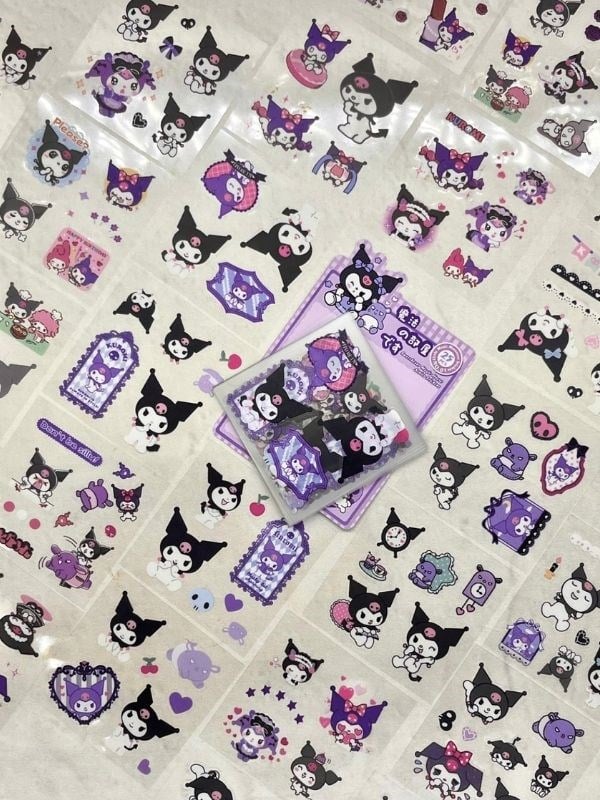 Sanrio Karakter Kuromi  25 Yaprak 170 Adet Pet Sticker Set Mor Paket/Su Geçirmez/Etiket/Çıkartma/Bullet Journal