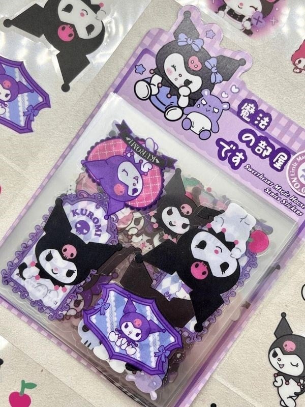 Sanrio Karakter Kuromi  25 Yaprak 170 Adet Pet Sticker Set Mor Paket/Su Geçirmez/Etiket/Çıkartma/Bullet Journal