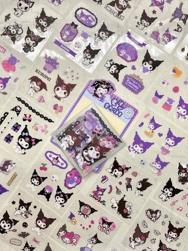 Sanrio Karakter Kuromi  25 Yaprak 200 Adet Pet Sticker Set Mavi Paket/Su Geçirmez/Etiket/Çıkartma/Bullet Journal