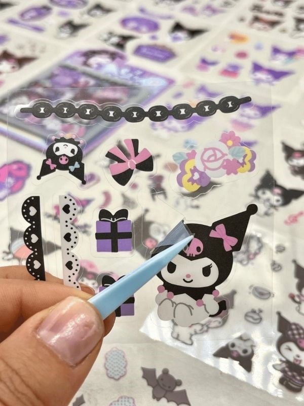 Sanrio Karakter Kuromi  25 Yaprak 200 Adet Pet Sticker Set Mavi Paket/Su Geçirmez/Etiket/Çıkartma/Bullet Journal