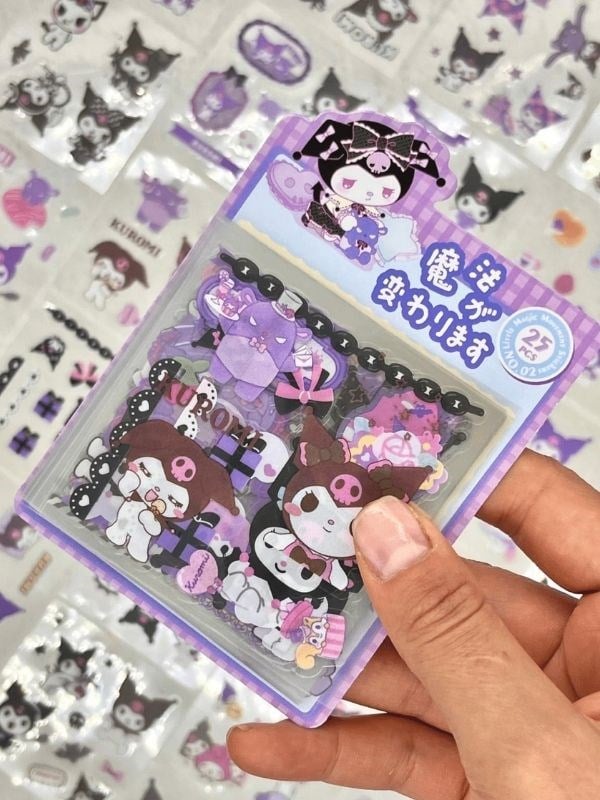 Sanrio Karakter Kuromi  25 Yaprak 200 Adet Pet Sticker Set Mavi Paket/Su Geçirmez/Etiket/Çıkartma/Bullet Journal