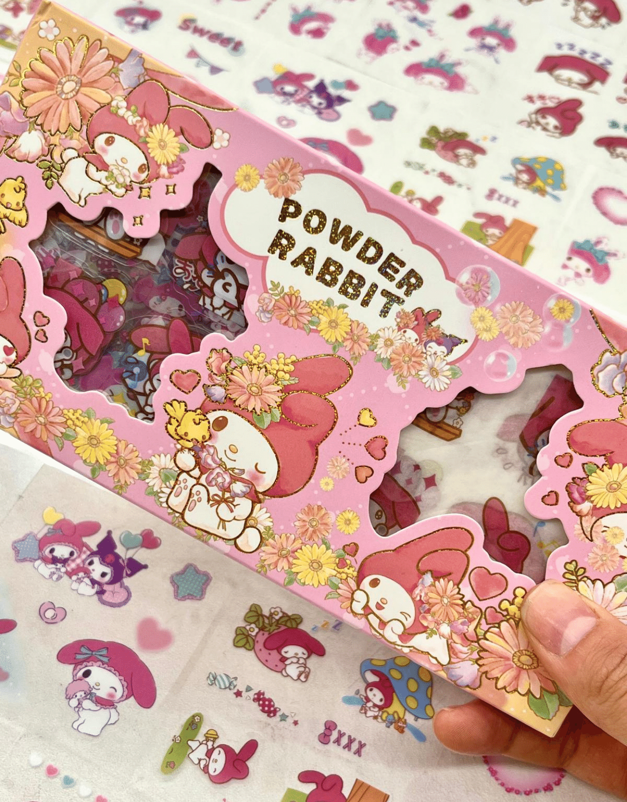 SANRİO KARAKTER MY MELODY 20 YAPRAK PET STİCKER 20 YAPRAK KAĞIT STİCKER 217 ADET/ 40 YAPRAK PEMBE KUTU STİCKER SET/ETİKET/ÇIKARTMA