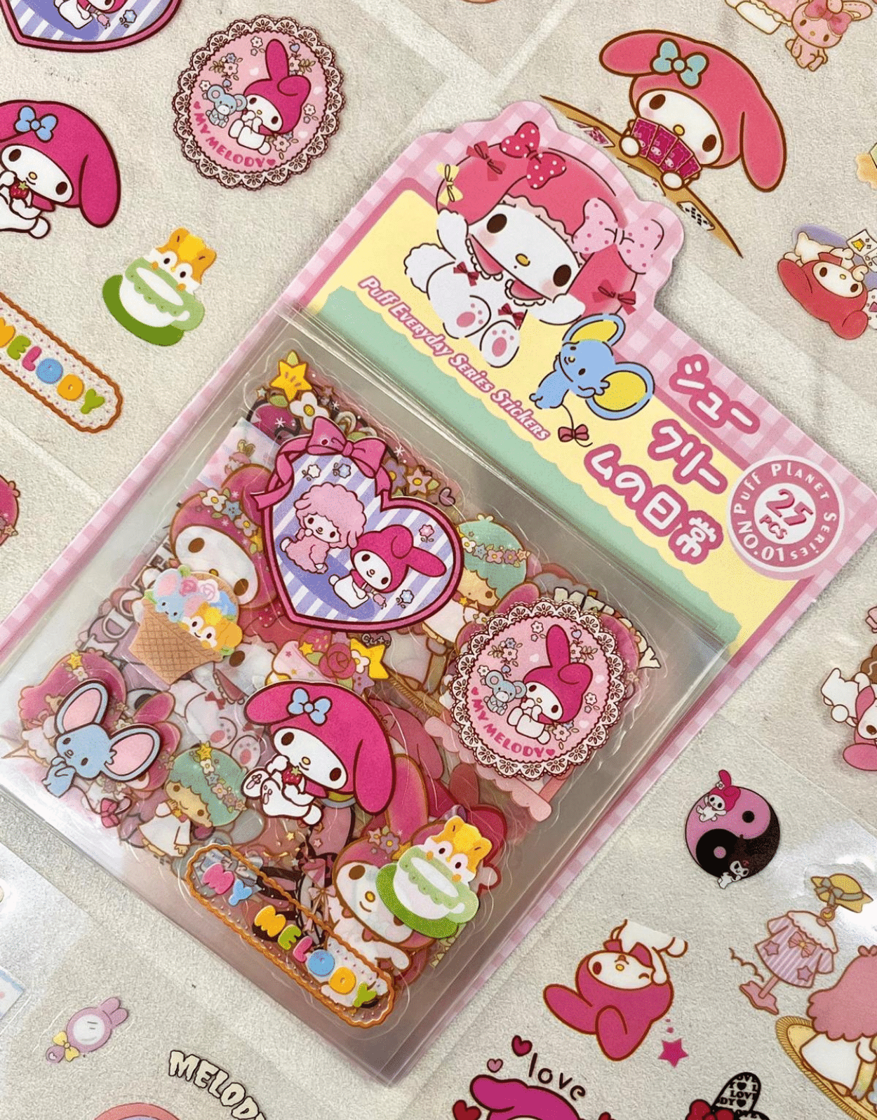 Sanrio Karakter My Melody 25 Yaprak 200 Adet Pet Sticker Set Pembe Paket/Su Geçirmez/Etiket/Çıkartma