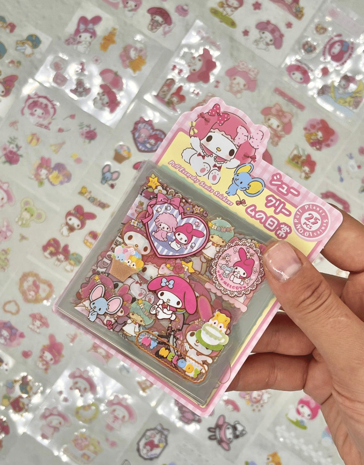 Sanrio Karakter My Melody 25 Yaprak 200 Adet Pet Sticker Set Pembe Paket/Su Geçirmez/Etiket/Çıkartma