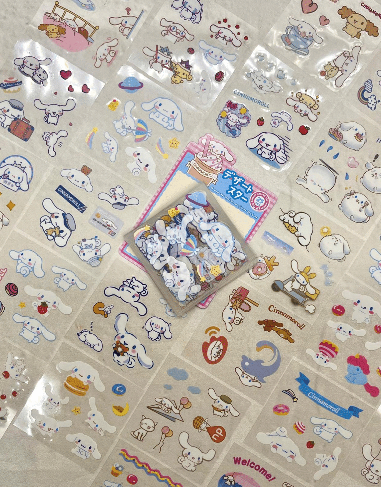 Sanrio Karakteri Cinnamoroll 25 Yaprak 190 Adet Pet Sticker Set Pembe Paket /Su Geçirmez/Etiket/Çıkartma