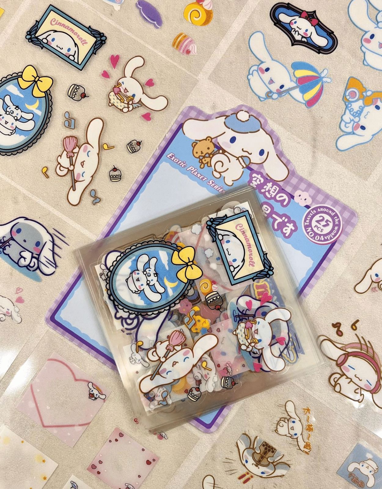 Sanrio Karakteri Cinnamoroll 25 Yaprak 192 Adet Pet Sticker Mor Paket /Su Geçirmez / Etiket/Çıkartma/Bullet Journal