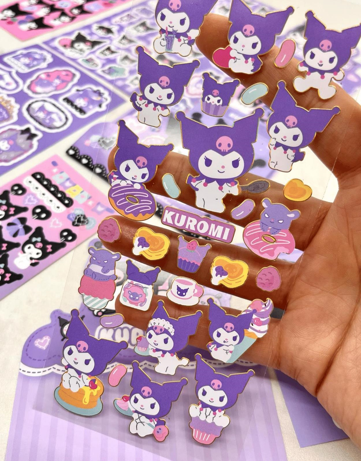 Sanrio Kuromi Karakteri 6  Yaprak Stıcker / Bullet Journal /  Çıkartma