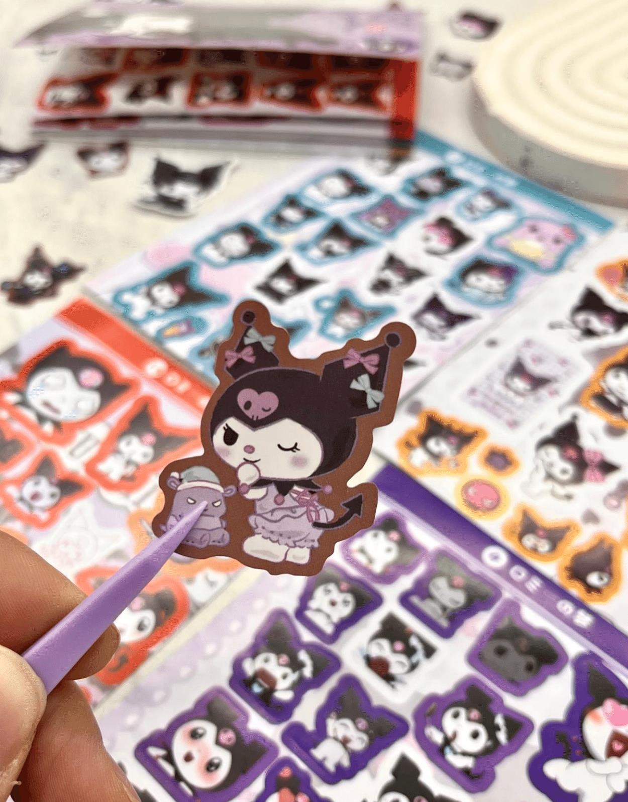 Sanrio Kuromi Karakteri  Defter 16 Yaprak 450 Adet Sticker / Bullet Journal / Defter Süsleme