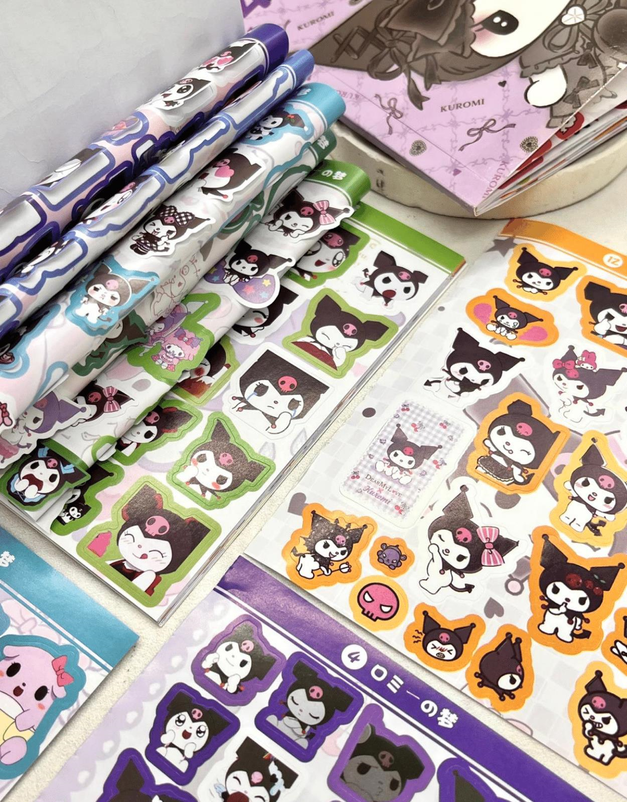Sanrio Kuromi Karakteri  Defter 16 Yaprak 450 Adet Sticker / Bullet Journal / Defter Süsleme