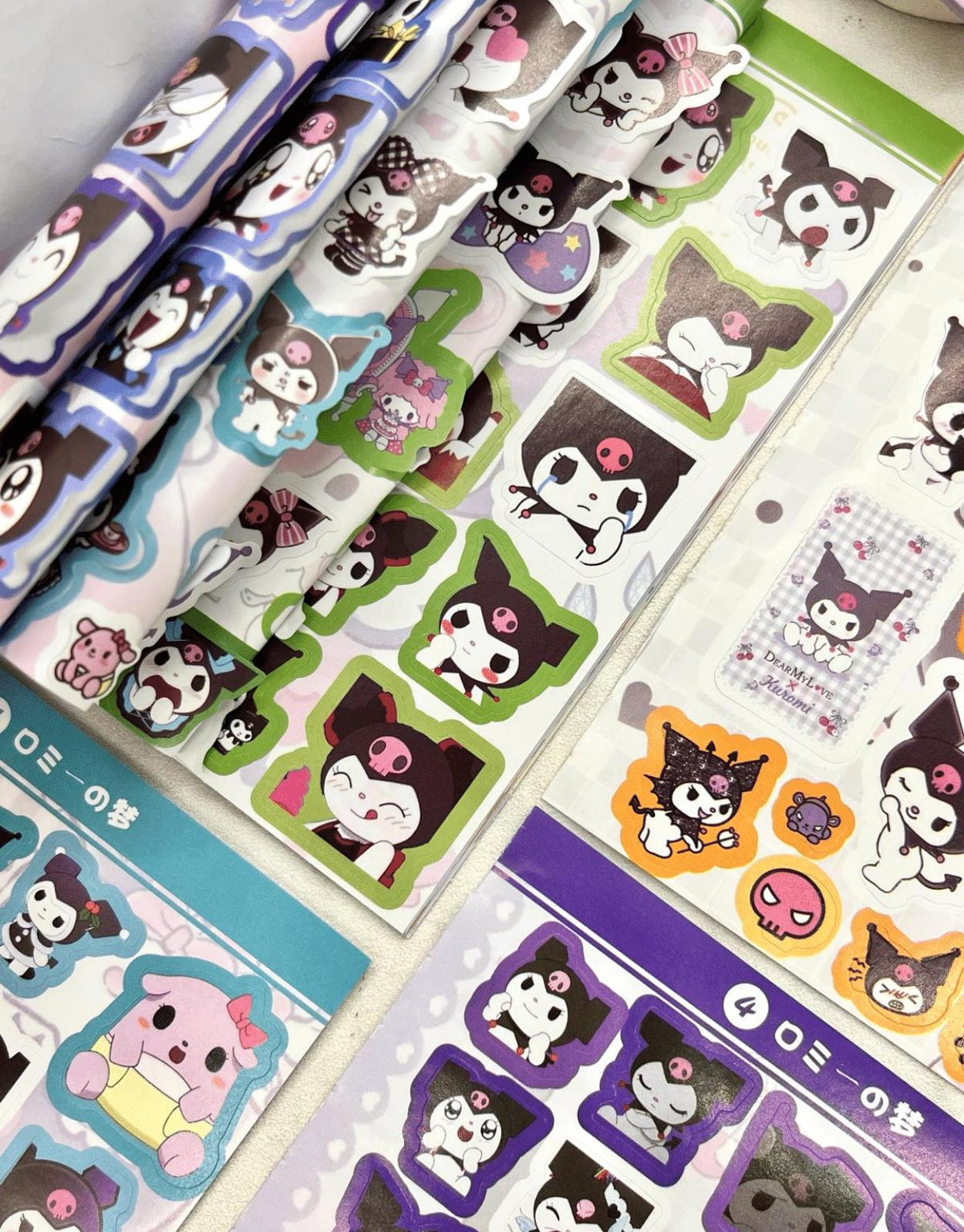 Sanrio Kuromi Karakteri  Defter 16 Yaprak 450 Adet Sticker / Bullet Journal / Defter Süsleme