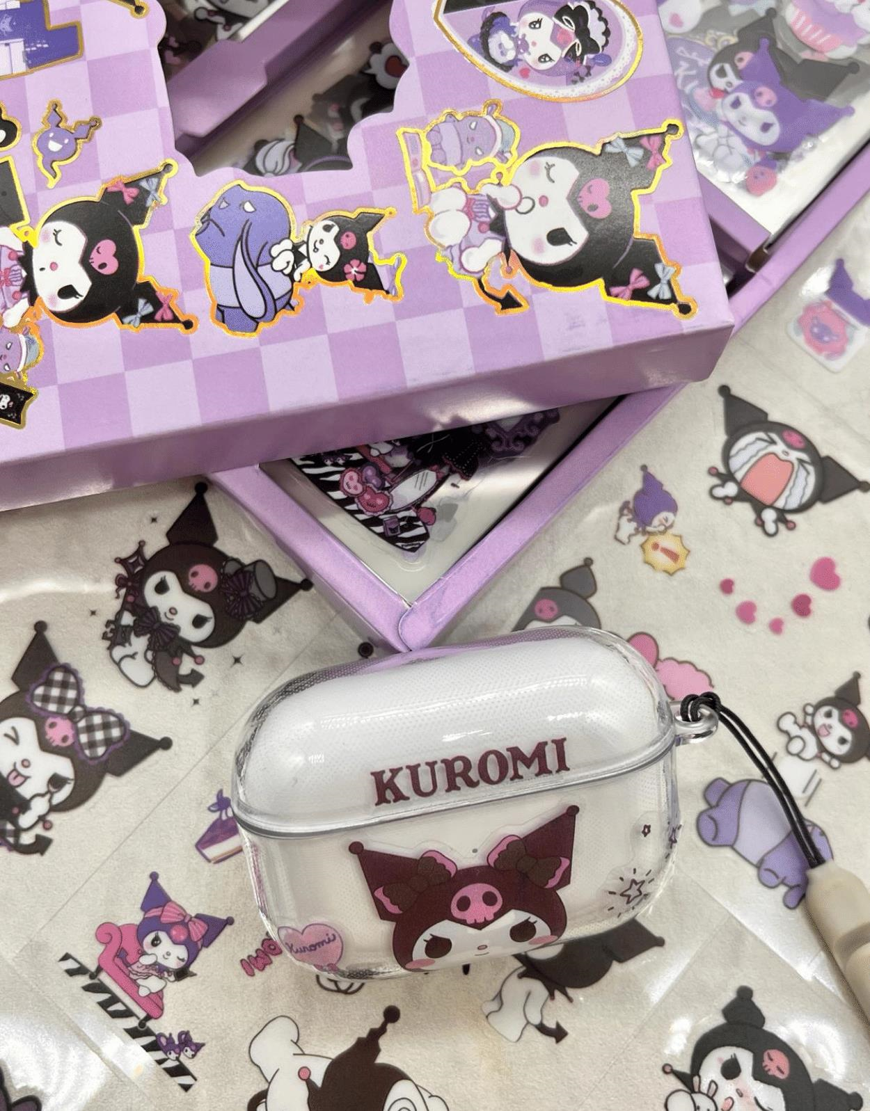 Sanrio Kuromi Karakterli 4 Bölümlü 100 Yaprak 500 Adet Mor Kutu Şeffaf Pet Sticker Seti / Etiket / Çıkartma/ Bullet Journal