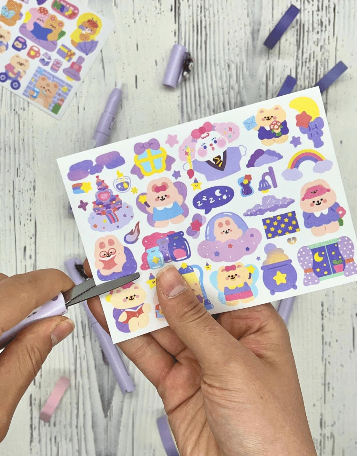 Sanrio Kuromi Karakterli Kalem Görünümlü Çift Uç Tasarım Makas ve Maket Bıçağı