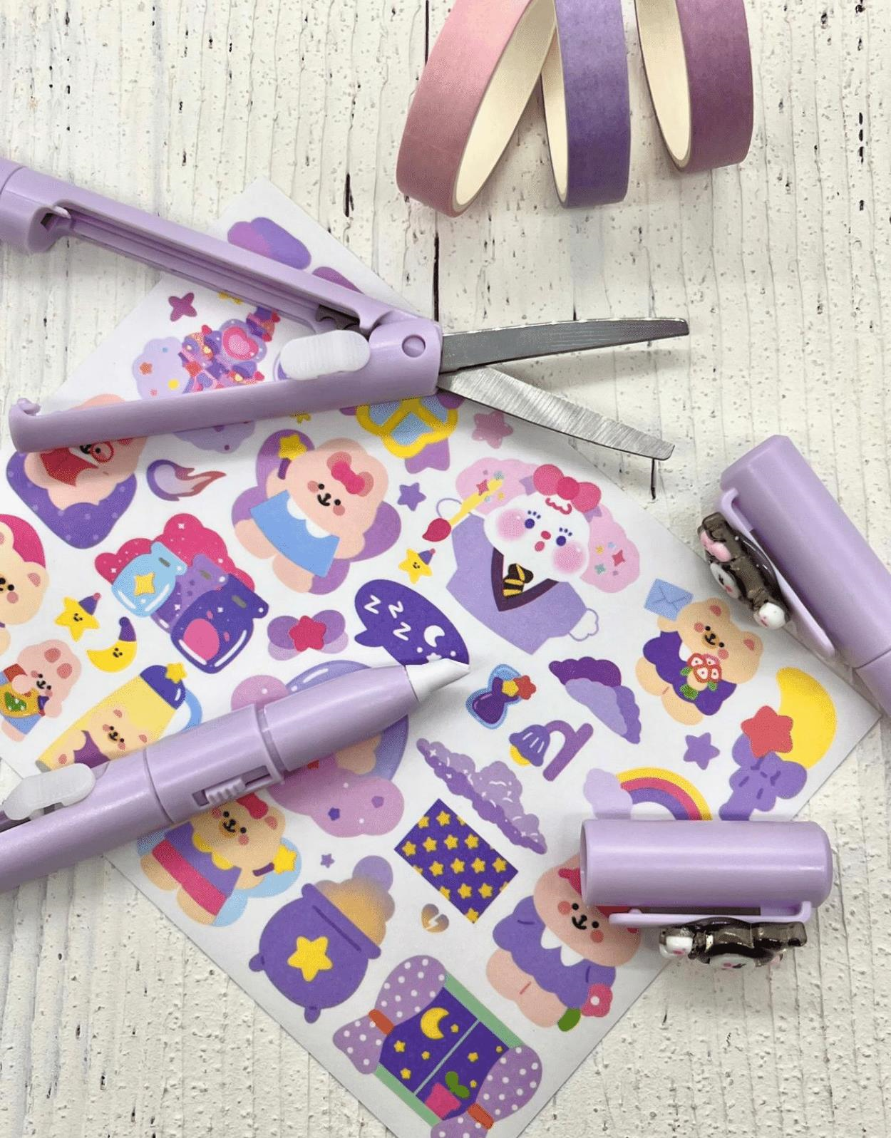 Sanrio Kuromi Karakterli Kalem Görünümlü Çift Uç Tasarım Makas ve Maket Bıçağı
