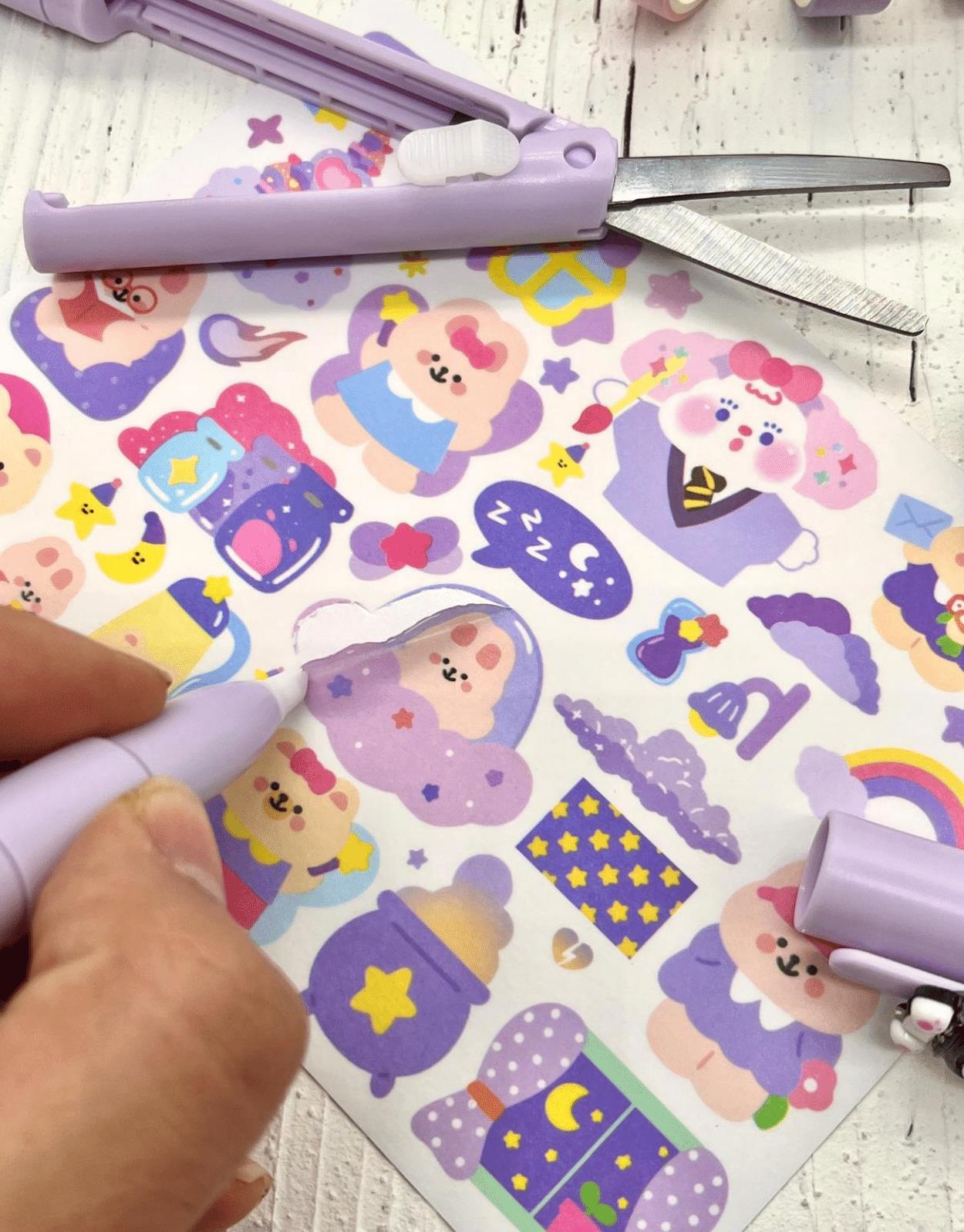 Sanrio Kuromi Karakterli Kalem Görünümlü Çift Uç Tasarım Makas ve Maket Bıçağı