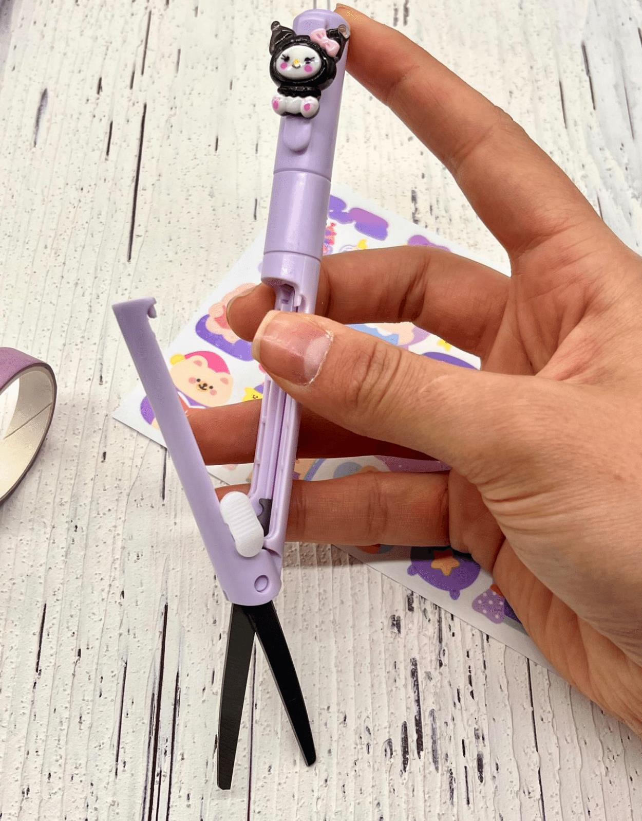 Sanrio Kuromi Karakterli Kalem Görünümlü Çift Uç Tasarım Makas ve Maket Bıçağı