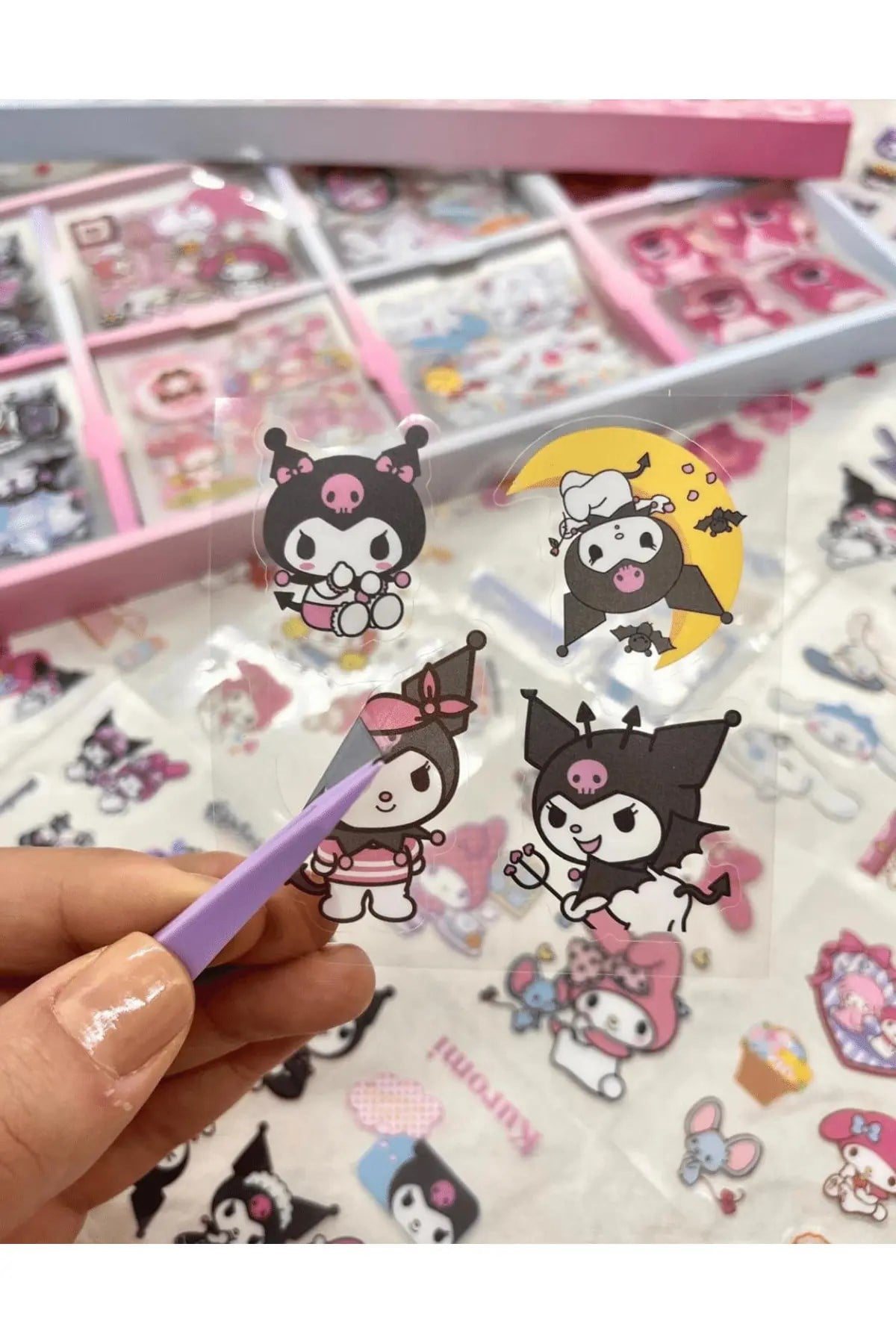 Sanrio Kuromi My Melody Cinnamoroll Cute Bear Desenli 8 Bölümlü 400 Yaprak Şeffaf Pet  Sticker Seti