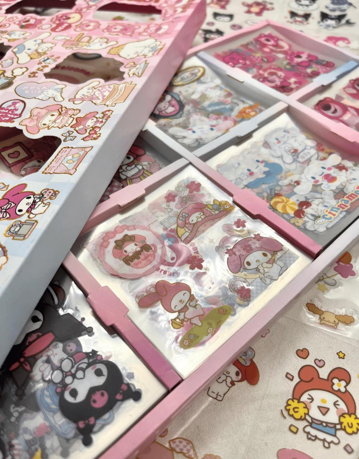 Sanrio Kuromi My Melody Cinnamoroll Cute Bear Desenli 8 Bölümlü 400 Yaprak Şeffaf Pet  Sticker Seti