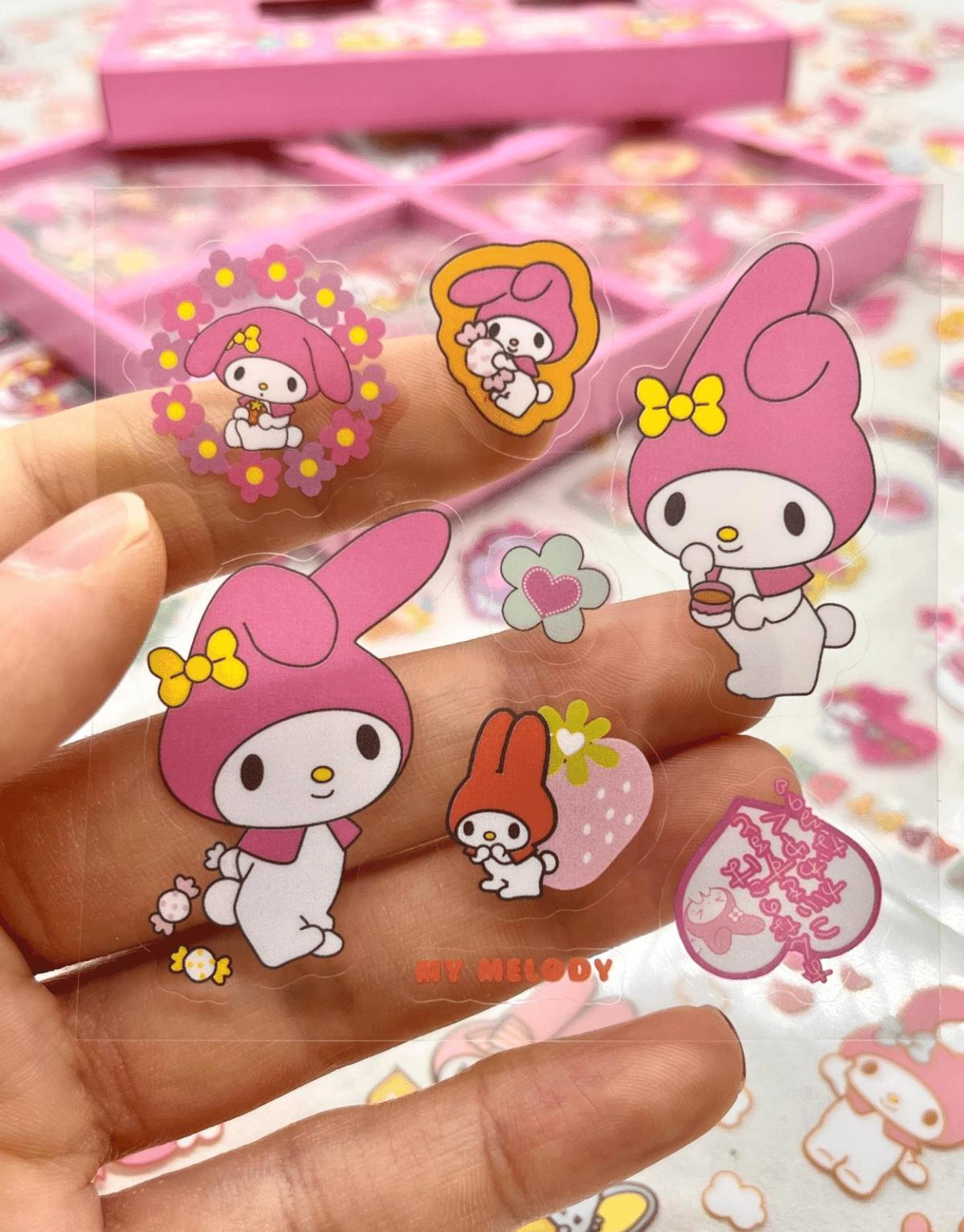 Sanrio My Melody Karakterli  4 Bölümlü 100 Yaprak 500 Adet Pembe Kutu Şeffaf Pet Sticker Seti /Etiket/Çıkartma/ Bullet Journal