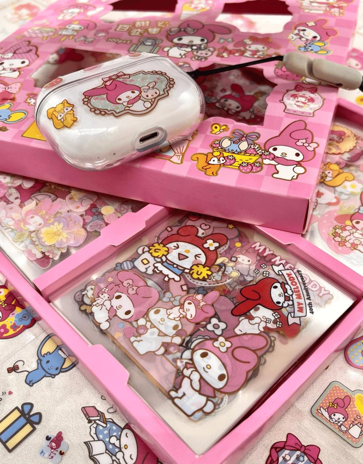 Sanrio My Melody Karakterli  4 Bölümlü 100 Yaprak 500 Adet Pembe Kutu Şeffaf Pet Sticker Seti /Etiket/Çıkartma/ Bullet Journal