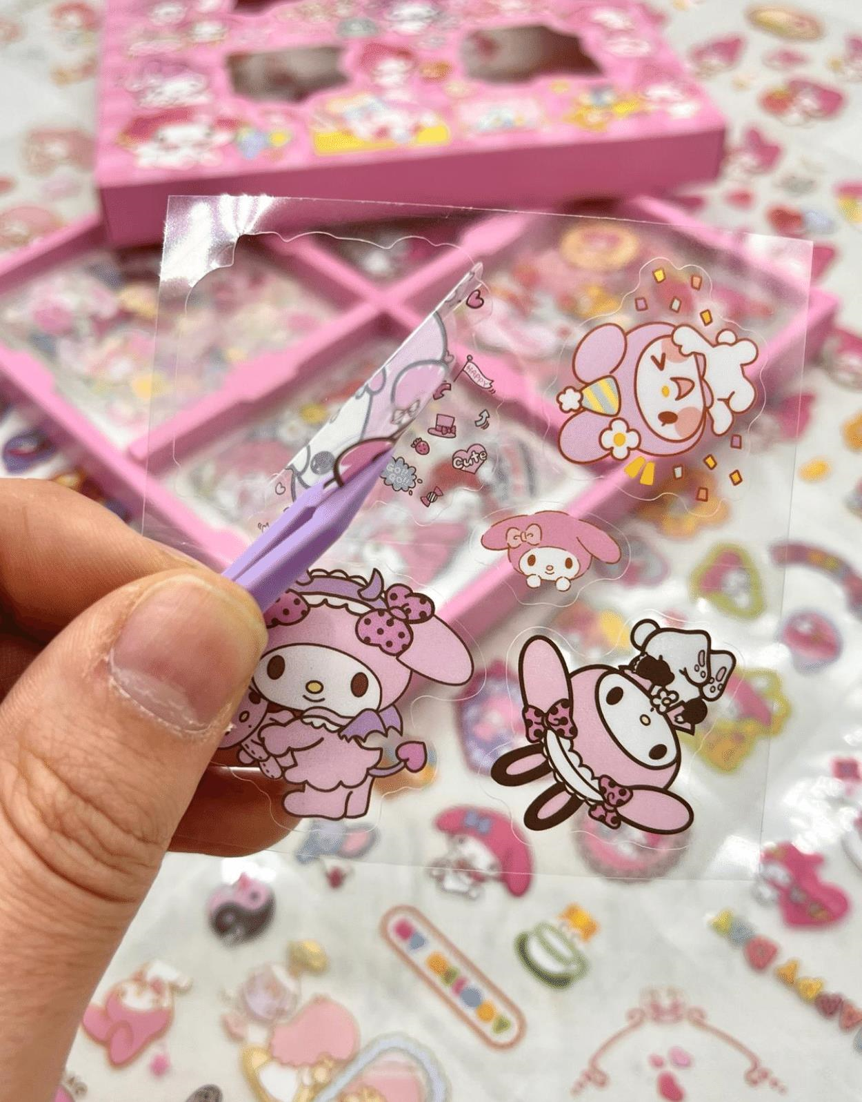 Sanrio My Melody Karakterli  4 Bölümlü 100 Yaprak 500 Adet Pembe Kutu Şeffaf Pet Sticker Seti /Etiket/Çıkartma/ Bullet Journal