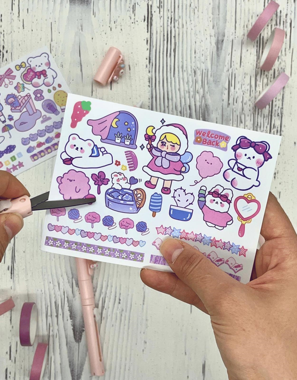 Sanrio My Melody Karakterli Pembe Kalem Görünümlü Çift Uç Tasarım Makas ve Maket Bıçağı