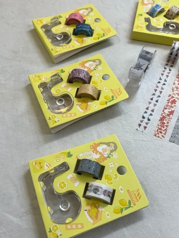 Sarı Renk 2+1 Washi Bant ve Kesim Aparatlı Mini Set/ Washi Tape / Bullet Journal