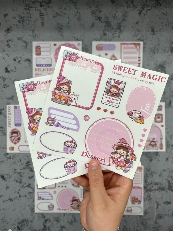 Seven Magic 12  Yaprak 108 Adet Koyu Pembe Post-ıt  Ve Sticker Seti / Yapışkanlı Kağıt / Post-ıt / Çıkartma / Etiket 