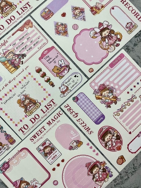 Seven Magic 12  Yaprak 108 Adet Koyu Pembe Post-ıt  Ve Sticker Seti / Yapışkanlı Kağıt / Post-ıt / Çıkartma / Etiket 