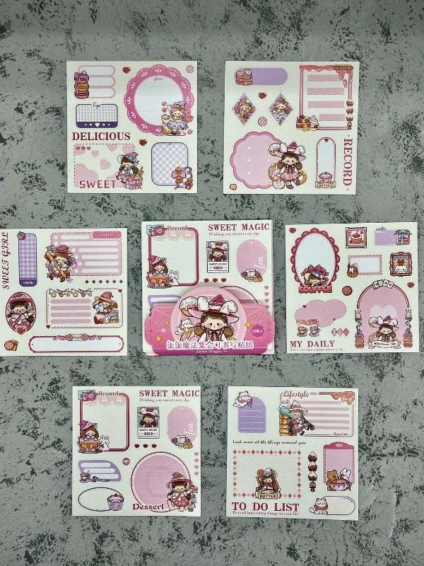 Seven Magic 12  Yaprak 108 Adet Koyu Pembe Post-ıt  Ve Sticker Seti / Yapışkanlı Kağıt / Post-ıt / Çıkartma / Etiket 