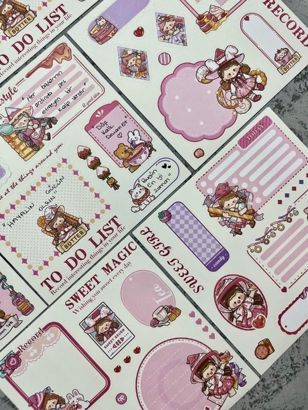 Seven Magic 12  Yaprak 108 Adet Koyu Pembe Post-ıt  Ve Sticker Seti / Yapışkanlı Kağıt / Post-ıt / Çıkartma / Etiket 