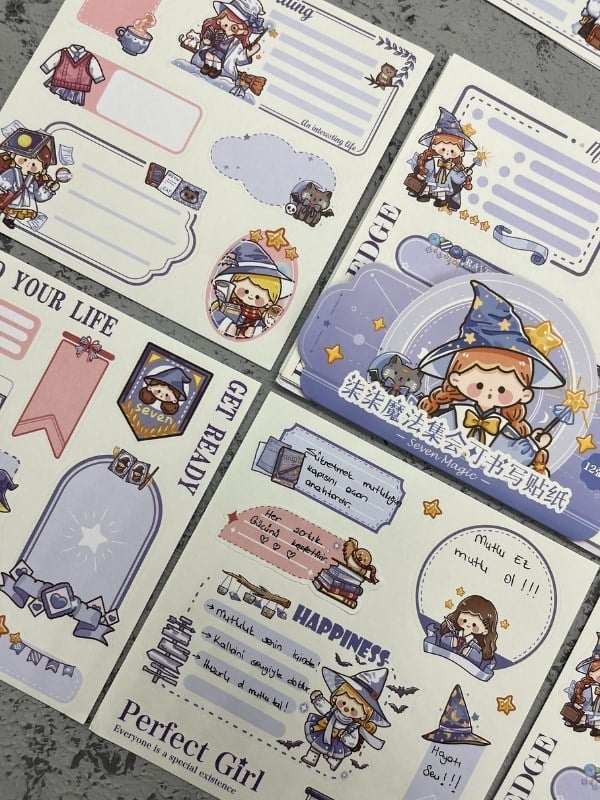 Seven Magic 12  Yaprak 82 Adet Mavi Post-ıt  Ve Sticker Seti / Yapışkanlı Kağıt / Post-ıt / Çıkartma / Etiket 