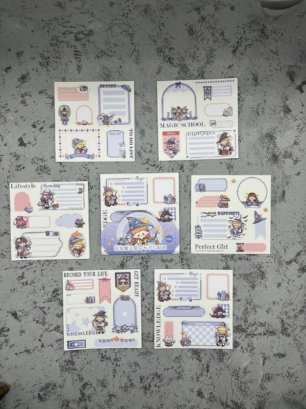 Seven Magic 12  Yaprak 82 Adet Mavi Post-ıt  Ve Sticker Seti / Yapışkanlı Kağıt / Post-ıt / Çıkartma / Etiket 