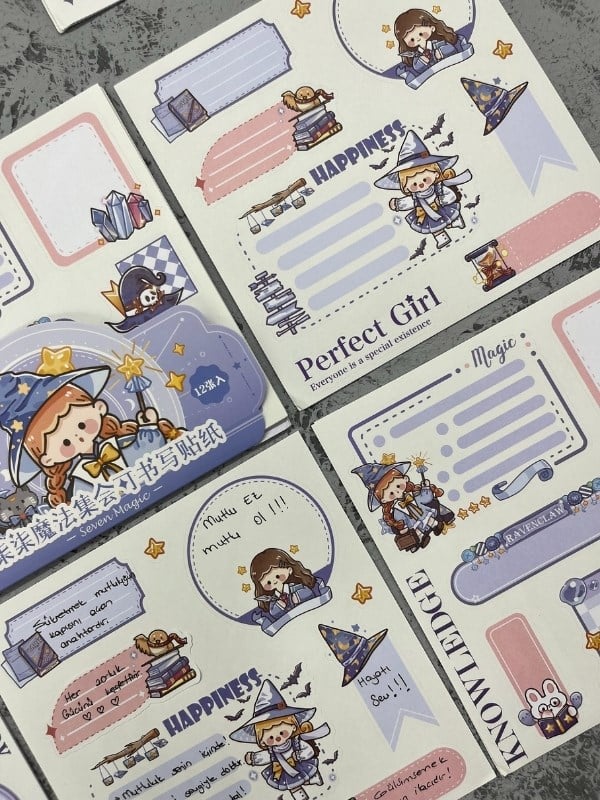 Seven Magic 12  Yaprak 82 Adet Mavi Post-ıt  Ve Sticker Seti / Yapışkanlı Kağıt / Post-ıt / Çıkartma / Etiket 