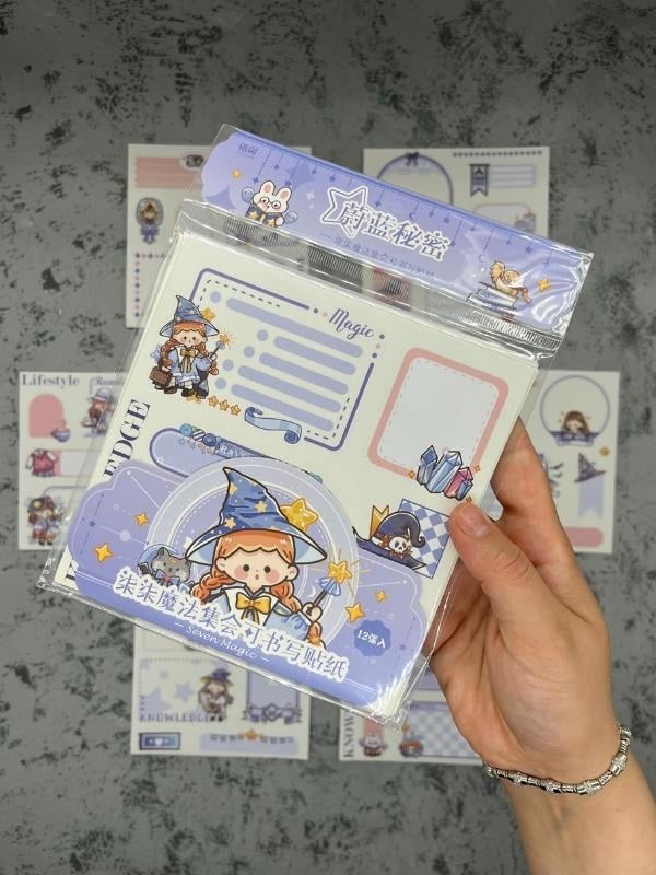 Seven Magic 12  Yaprak 82 Adet Mavi Post-ıt  Ve Sticker Seti / Yapışkanlı Kağıt / Post-ıt / Çıkartma / Etiket 