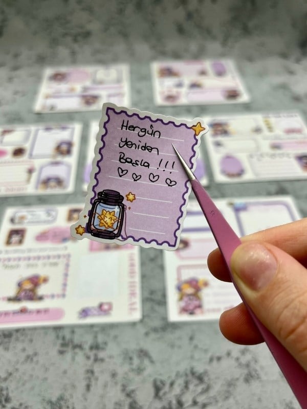 Seven Magic 12  Yaprak 90 Adet Mor Post-ıt  Ve Sticker Seti / Yapışkanlı Kağıt / Post-ıt / Çıkartma / Etiket 