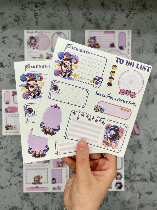 Seven Magic 12  Yaprak 90 Adet Mor Post-ıt  Ve Sticker Seti / Yapışkanlı Kağıt / Post-ıt / Çıkartma / Etiket 