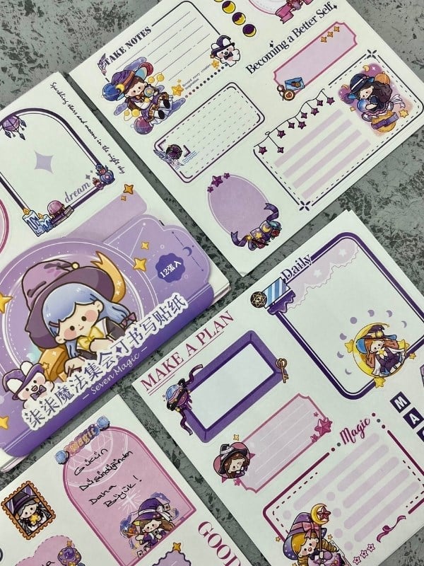 Seven Magic 12  Yaprak 90 Adet Mor Post-ıt  Ve Sticker Seti / Yapışkanlı Kağıt / Post-ıt / Çıkartma / Etiket 
