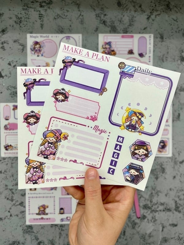 Seven Magic 12  Yaprak 90 Adet Mor Post-ıt  Ve Sticker Seti / Yapışkanlı Kağıt / Post-ıt / Çıkartma / Etiket 