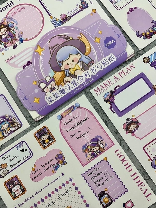 Seven Magic 12  Yaprak 90 Adet Mor Post-ıt  Ve Sticker Seti / Yapışkanlı Kağıt / Post-ıt / Çıkartma / Etiket 