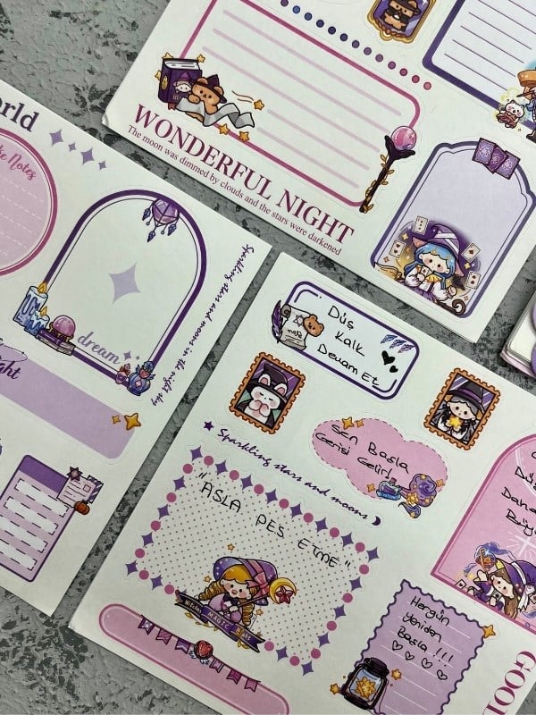 Seven Magic 12  Yaprak 90 Adet Mor Post-ıt  Ve Sticker Seti / Yapışkanlı Kağıt / Post-ıt / Çıkartma / Etiket 