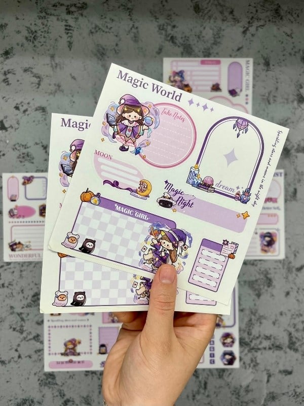 Seven Magic 12  Yaprak 90 Adet Mor Post-ıt  Ve Sticker Seti / Yapışkanlı Kağıt / Post-ıt / Çıkartma / Etiket 