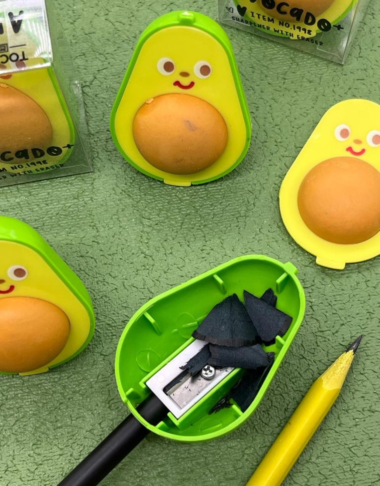 Sevimli Avocado Sarı Silgili Kalemtraş / Kalem Açacağı