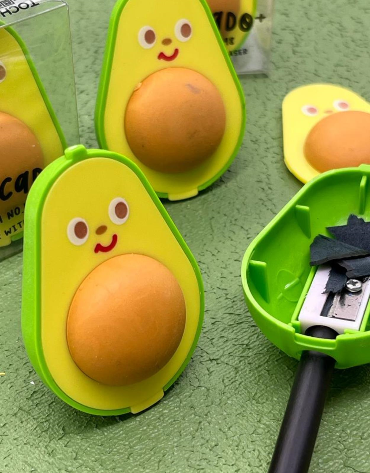 Sevimli Avocado Sarı Silgili Kalemtraş / Kalem Açacağı