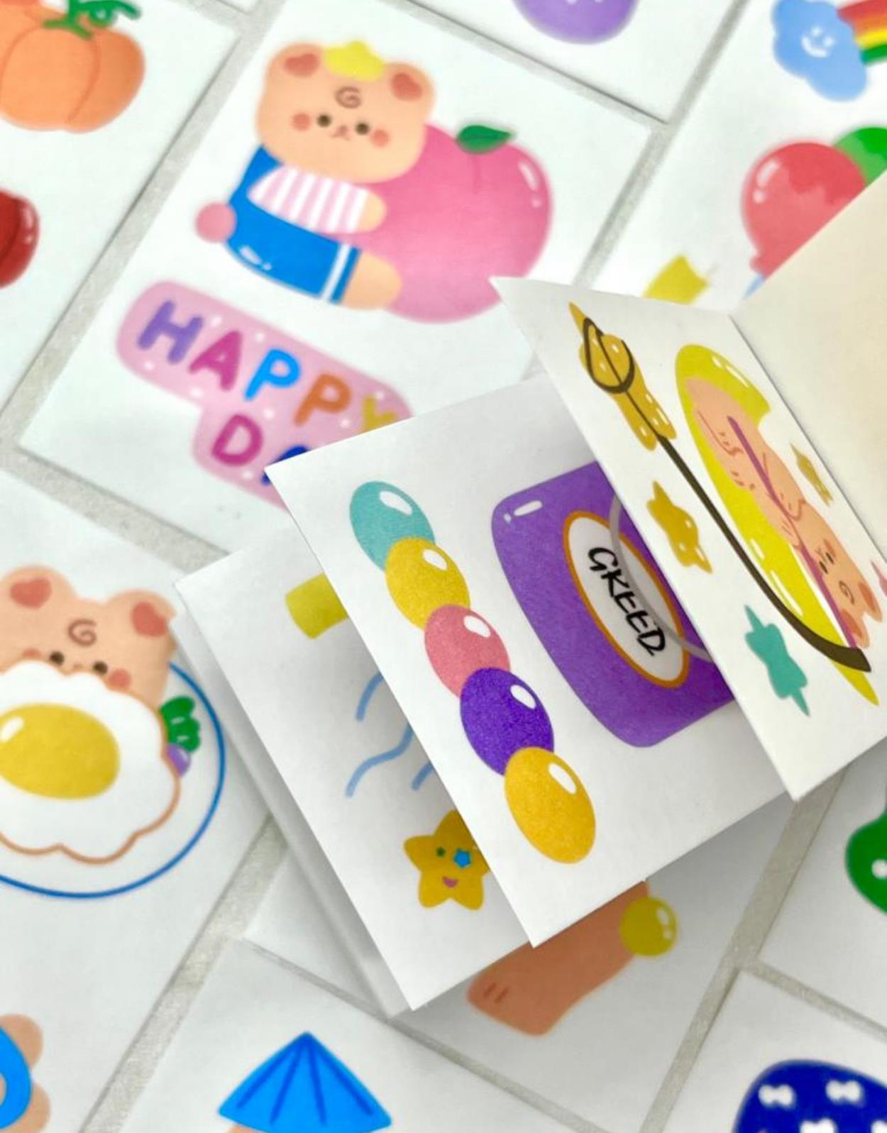 Sevimli Ayı  50 Yaprak Turuncu Defter Sticker / Çıkartma / Bullet Journal / Defter Süsleme/ Scrapbook
