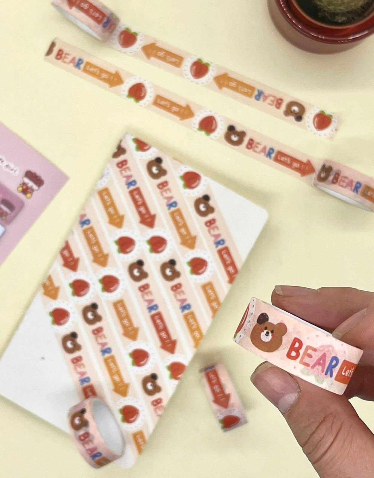 Sevimli Ayı ile Hadi Gidelim Nice Day - Washi Bant - Washi Tape - Bant Sticker - Bullet Journal - Defter Süsleme