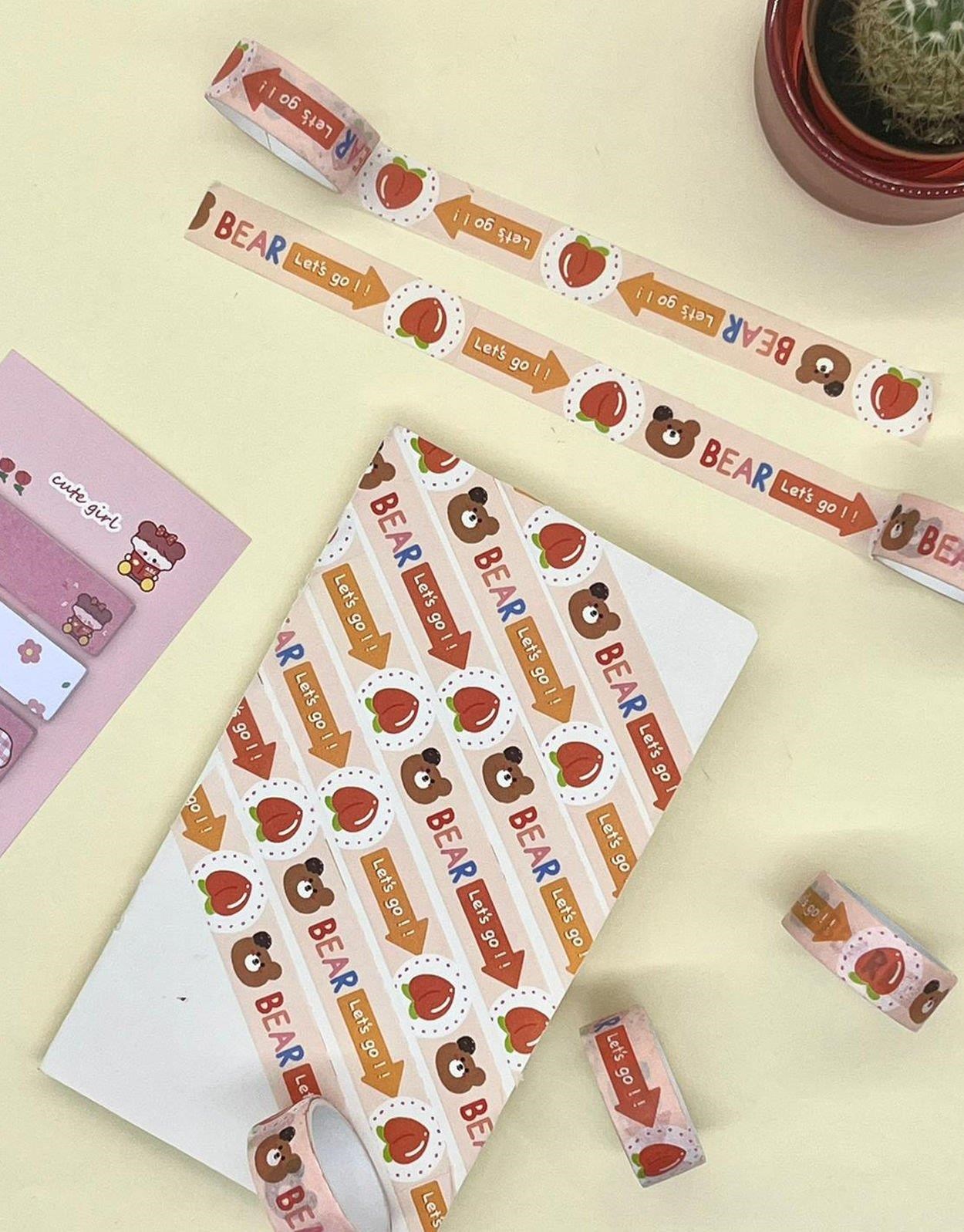 Sevimli Ayı ile Hadi Gidelim Nice Day - Washi Bant - Washi Tape - Bant Sticker - Bullet Journal - Defter Süsleme