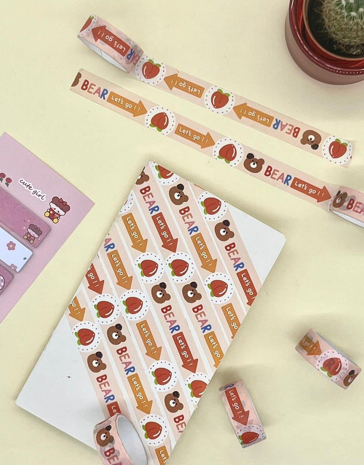 Sevimli Ayı ile Hadi Gidelim Nice Day - Washi Bant - Washi Tape - Bant Sticker - Bullet Journal - Defter Süsleme