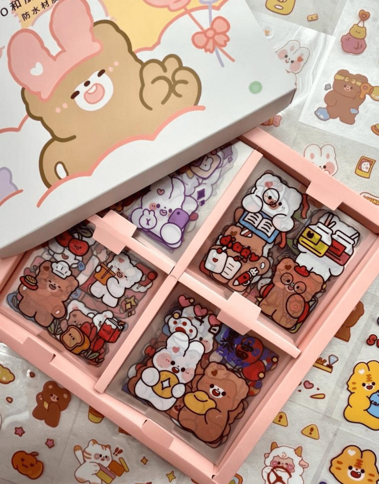 Sevimli Ayıcık 4 Bölümlü 100 Yaprak 500 Adet Kahverengi Kutu Sticker Seti / Etiket / Çıkartma/ Bullet Journal / Scrapbook