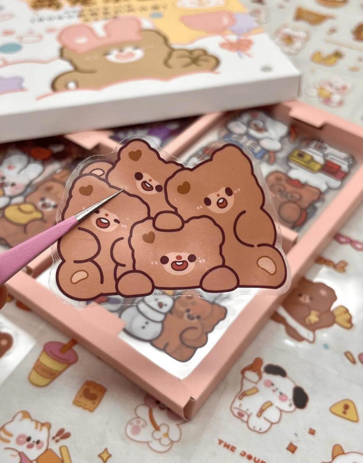 Sevimli Ayıcık 4 Bölümlü 100 Yaprak 500 Adet Kahverengi Kutu Sticker Seti / Etiket / Çıkartma/ Bullet Journal / Scrapbook